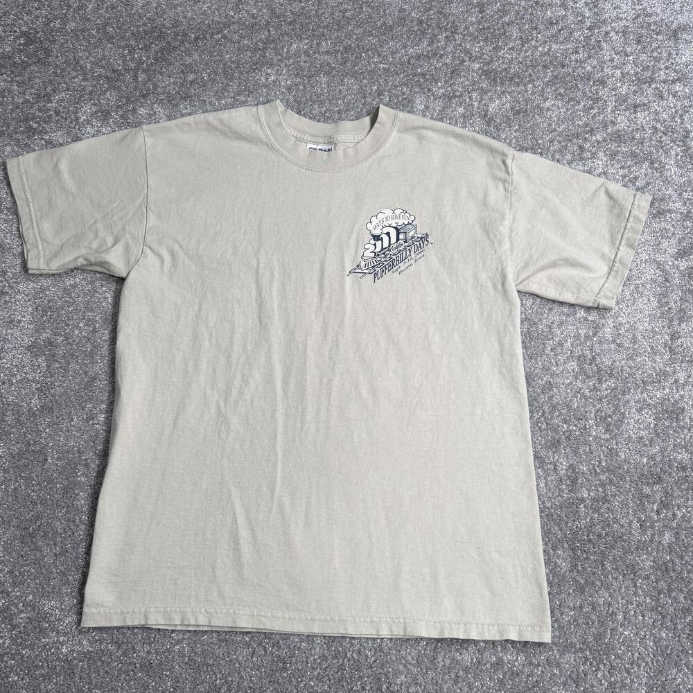 Vintage Pufferbilly Days Shirt Mens Large Beige Gildan 2000 Iowa Tee